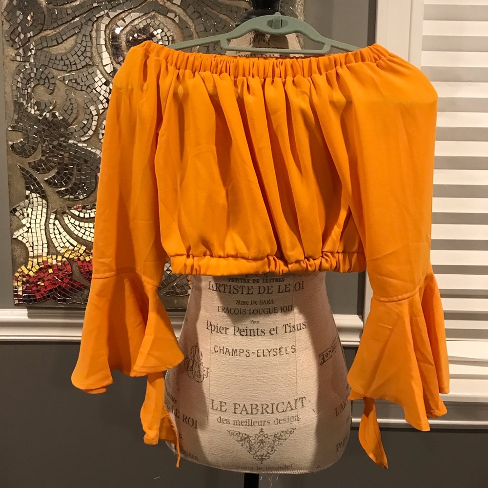 Reverse- yellow crop top with long bell sleeves